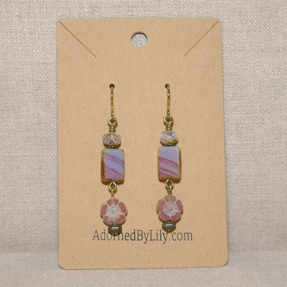 Hand Crafted Handmade Earrings Pink Czech Glass Long Beaded Earrings - Picture 2 of 4